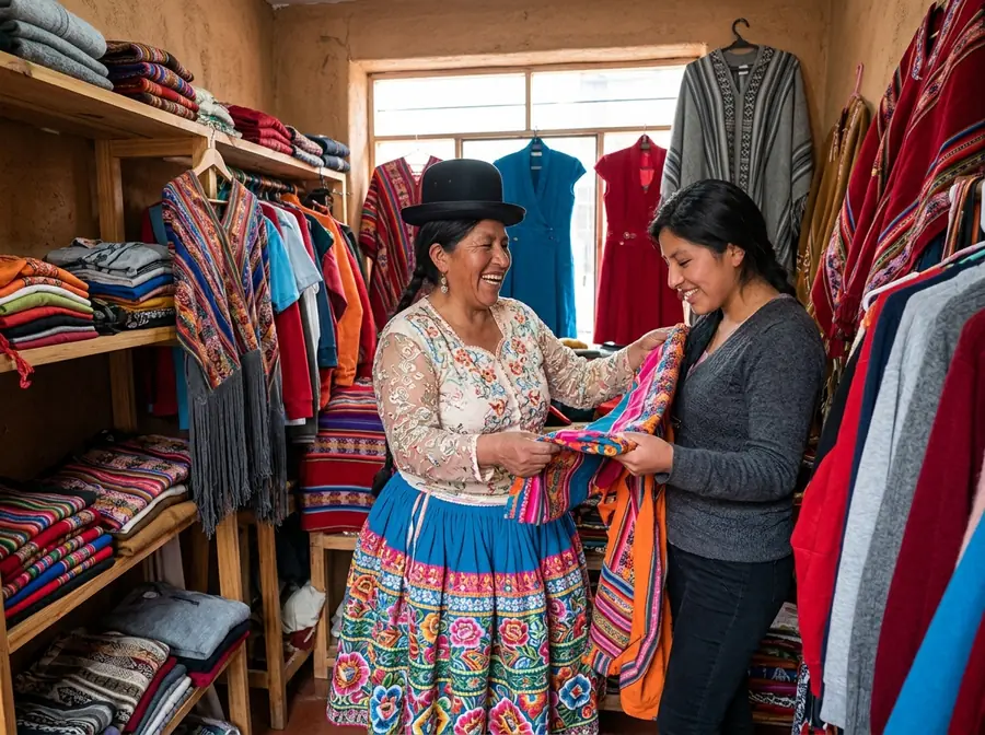 Tienda de ropa atendiendo a una clienta